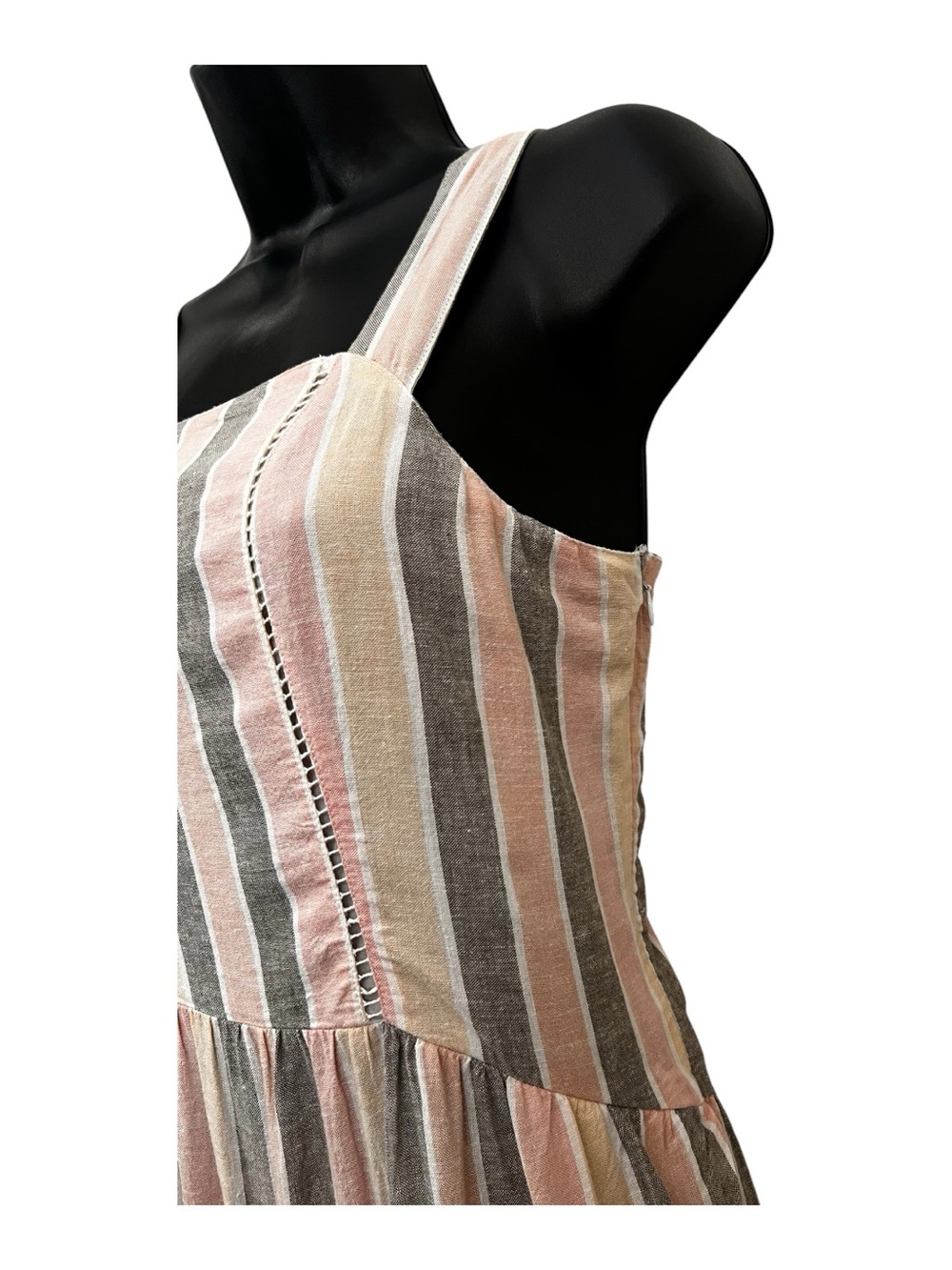 Caslon Pink Gray Stripe Linen Blend Tiered Maxi Dress Small - Picture 8 of 13